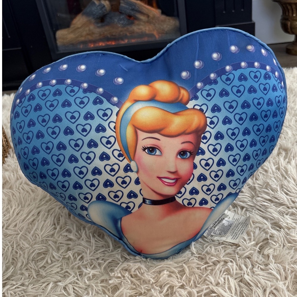 Vintage‎ y2k Disney Cinderella Heart Shaped Pillow Plush Blue Sparkle Character
